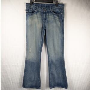 Rock & Republic 30x33 Women’s Jeans Blue Rhinestone R Pockets Bootcut Distressed